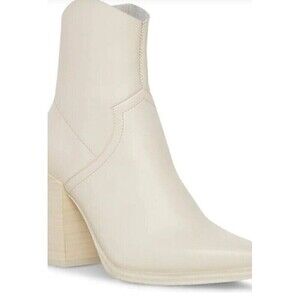 Steve Madden Cate Bone Leather Block Heel Pointed Toe Pull On Ankle Boot Size 10